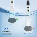 Electric Spin Scrubber, Cleaning Brush with 8 Brush Heads, IPX7 Waterproof LED Display, Adjustable Extension Handle Shower Scrubber for Bathroom Floor Tub Tile (Black)