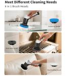 Electric Spin Scrubber, Cordless Household Cleaning Brush with 6 Replaceable Heads, 3 Speeds, LED Display, Lightweight Handheld Power Scrubber for Cleaning Stove/Bowl/Sink/Corner/Tile/Grout-Black