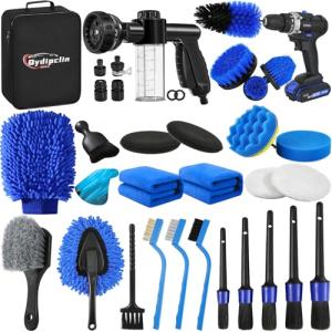 Qydipclin 35Pcs Car Detailing Kit, Car Detailing Brush Set, Car Wash Cleaning Kit, Car Detailing Brushes, Professional Car Care Kit for Interior Exterior Wheels, Blue