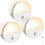AURAXY Rechargeable Battery Night Light, Motion Sensor Night Light, LED Warm White Magnetic Stick-on Motion Sensored Hallway Light, with Dusk to Dawn Sensor for Stairs, Wall, Closet, Cabinet (3 Pack)