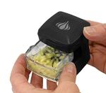 Kitchen Innovations Garlic-A-Peel Garlic Press, Crusher, Cutter, Mincer, and Storage Container - Includes Silicone Garlic Peeler - Easy to Clean - Stainless Steel Blades – (Black), standard