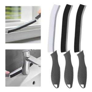 TQRR 3Pcs Hard Bristle Crevice Cleaning Brush, Scrub Brush, Kitchen Sink Cleaning Brush, Grout Brush, Corner Brush Cleaning Tools for Toilet, Bathroom, Gap, Home, Household, Window (3, Grey)