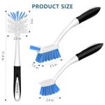 SetSail Dish Brush Set of 3 with Bottle Brush, Dish Scrub Brush with Long Handle Deep Cleaning Handle Brush with Scraper Tip for Kitchen Sink Dishes Bottle Cup Pot and Pans Tile Lines, Black Blue