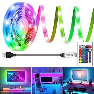 HOUHUI LED Strip Lights 6.56Ft, RGB LED Lights Strip for 40-60in TV Backlight, RGB Color Strips Light Waterproof IP65 with Remote, USB Bias LED Lights Kit for Bedroom PC Monitor Mirror Cabinet Desk