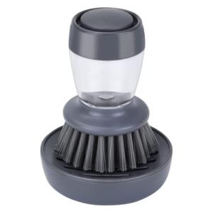 DAPOWER Dish Brush with Soap Dispenser, Kitchen Scrub Brush for Dishes Pots Pans Sink Cleaning, Dish Scrubber with Holder Set (Grey Handle & Nylon Bristles)