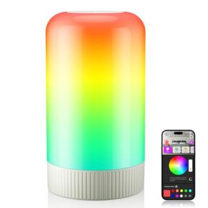 RGBICWW Smart Table Lamp, Touch Bedside Lamp with App Control, LED Desk Lamp with Music Sync, 30+ Scenes & 16M Colors, Color Changing Lamp for Bedroom Living Room Gaming Dimmable Night Light, Grey