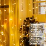 ZBPP 300 LED Curtain Lights Plug-in Fairy Curtain Lights with 8 Modes, Connectable Indoor/Outdoor for Christmas Decorations, Weddings, Walls, Windows, Parties，Warm White