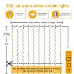 Vicloon Fairy Curtain Lights,300 LED White Curtain Lights,8 Modes 9.8×9.8Ft Waterproof Window Curtain String Light USB Powered with Remote Control,Christmas String Lights Curtain for Indoor/Outdoor
