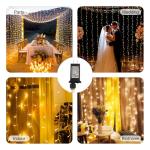 ZBPP 300 LED Curtain Lights Plug-in Fairy Curtain Lights with 8 Modes, Connectable Indoor/Outdoor for Christmas Decorations, Weddings, Walls, Windows, Parties，Warm White