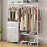 Auromie Clothes Rack with 5 Drawers & 4 Storage Shelves, 59.1W*70.9H Heavy Duty Clothing Rack with 2 Hanging Rods, Wardrobe Closet Organizer System with 5 Hooks, Freestanding Garment Rack (White)