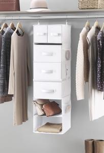 Whitmor Multi-Functional Hanging Organizer with Drawer Inserts- 5 Section - Closet Organizer - White