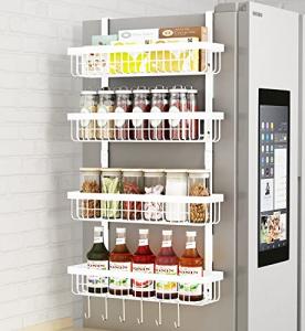 Warome Magnetic Spice Rack for Refrigerator, 4 Tier Shelf Organizer with Strong Magnets, Kitchen Storage Gadget with Utility Hooks