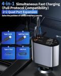 Retractable Car Charger, 4 in 1 Fast Charging Car Charger USB-C & USB-A Compatible with iPhone 16/15/14/13/12/11/X,Galaxy,Pixel