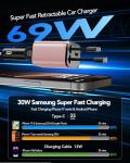 69W Fast Charging USB C Car Charger, 4-in-1 Retractable Phone Charger for iPhone 17, Travel Essentials, Gifts for Women Men, Car Accessories for Women Men, for iPhone 17 16 15 14 13, Galaxy, Pixel