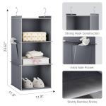 YOUDENOVA Hanging Closet Organizer, 3-Shelf Closet Hanging Storage Shelves, Grey