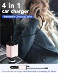 69W Fast Charging USB C Car Charger, 4-in-1 Retractable Phone Charger for iPhone 17, Travel Essentials, Gifts for Women Men, Car Accessories for Women Men, for iPhone 17 16 15 14 13, Galaxy, Pixel