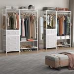 Auromie Clothes Rack with 5 Drawers & 4 Storage Shelves, 59.1W*70.9H Heavy Duty Clothing Rack with 2 Hanging Rods, Wardrobe Closet Organizer System with 5 Hooks, Freestanding Garment Rack (White)