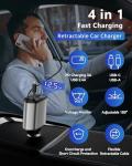 Retractable Car Charger, 4 in 1 Fast Charging Car Charger USB-C & USB-A Compatible with iPhone 16/15/14/13/12/11/X,Galaxy,Pixel