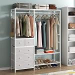 Auromie Clothes Rack with 5 Drawers & 4 Storage Shelves, 59.1W*70.9H Heavy Duty Clothing Rack with 2 Hanging Rods, Wardrobe Closet Organizer System with 5 Hooks, Freestanding Garment Rack (White)