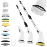 Electric Spin Scrubber - Household Cleaning Brush with 8 Heads, 51.2in Extendable Pole Bathroom Scrubber for Stubborn Grease on Grill, Stovetop & Bathtub, 90Min Runtime - Type B