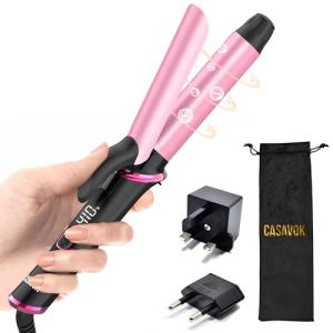 Mini Curling Iron for Travel,110~240V Dual Voltage with European Plug Adapter,Small Curling Iron for Short Hair,Tiny Curling Irons for Women,Anti-Scald Cover,Auto-Off,5 Temp Digital Settings,1 Inch