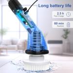 Electric Spin Scrubbers, Cordless Cleaning Brush, Versatile Floor Tile Scrubber Dual Speed with 6 Replaceable Heads and Adjustable Extension Handle for Efficient Bathroom Tub and Floor Cleaning-White