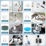 IEZFIX Electric Spin Scrubber, Bathroom Power Shower Scrubber Cleaning Brush for Tub/Tile/Floor/Toilet/Kitchen, 8 Cleaner Scrub Brush Heads, 3 Speeds 450RPM Max, Telescopic Rod Black