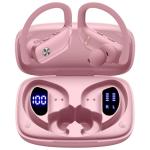 bmani Ear Buds Wireless Earbuds Bluetooth Headphones with 80H Playtime LED Display Case, Over-Ear Hook with Mic, Stereo Sound, Easy Button Controls, Sports Earphones for Running Workout Gym Pink