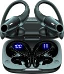 GOLREX Noise Cancelling Ear Buds Wireless Earbuds Bluetooth Headphones with 80H Playtime, Dual LED Display, Wireless Charging Case, Over-Ear Hooks Earphones for Sports Running Gym Workout Black