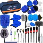 AUTODECO 27Pcs Car Detailing Brush Set, Car Detailing Kit, Auto Detailing Drill Brush Set, Car Detailing Brushes, Car Wash Cleaning Tools Kit for Interior, Exterior, Wheels, Blue