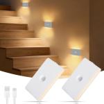 LumBelle Motion Sensor Night Light, Rechargeable Battery Night Light, 2700K-6500K Magnetic/Stick-on Closet Lights, Dimmable Stair Lights for Bedroom Kitchen Hallway Stairs (2 Pack)