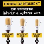 Detail Dudes Soft Boar Hair Car Detailing Brush Set - 3-Pack, Brown - Car Detailing Kit for Versatile Uses - Soft Bristles Cleaning Brush - Water-Resistant Handles
