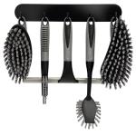 Scrub Brush Set of 6 pcs - Cleaning Shower Scrubbers with Squeegee for Shower Glass and Adhesive Wall Hooks Including Grout Cleaner Brush, Scrub Brushes for Cleaning Bathroom, Shower, Tile, Bathtub