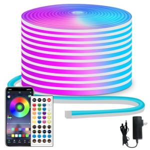 segrass 50ft RGB LED neon Rope Lights LED neon Strip Lights with Remote Control/APP Control IP65 24V Waterproof Flexible Neon LED Strip Lights,Led Lights for Bedroom Room Outdoors Décor