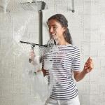 Scrub Brush Set of 6 pcs - Cleaning Shower Scrubbers with Squeegee for Shower Glass and Adhesive Wall Hooks Including Grout Cleaner Brush, Scrub Brushes for Cleaning Bathroom, Shower, Tile, Bathtub