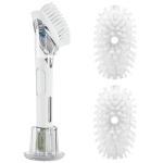 RIMAY Dish Brush with Soap Dispenser Storage Set, Soap Dispensing Dish Brush with 2 Pcs Brush Refills & Holder, Kitchen Dish Washing Wand with Handle for Dishes/Pans/Pots/Sink (White)