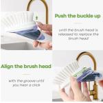 RIMAY Dish Brush with Soap Dispenser Storage Set, Soap Dispensing Dish Brush with 2 Pcs Brush Refills & Holder, Kitchen Dish Washing Wand with Handle for Dishes/Pans/Pots/Sink (White)