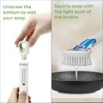 RIMAY Dish Brush with Soap Dispenser Storage Set, Soap Dispensing Dish Brush with 2 Pcs Brush Refills & Holder, Kitchen Dish Washing Wand with Handle for Dishes/Pans/Pots/Sink (White)