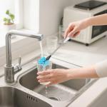 2-in-1 Water Bottle Brush, 14.5-inch Long-Handled Cleaning Brush, Kitchen Scrubber, Lid Cleaner, Suitable for Water Bottles, Cups, Glasses, Baby Bottles, Blue