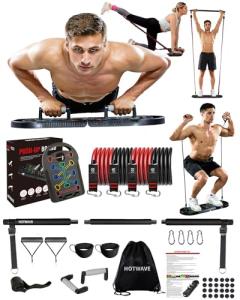 HOTWAVE 20 in 1 Push Up Board with 16 Gym Accessories.Pushups Bar with Resistance Bands,Portable Home Workout Equipment,Strength Training for Men and Women