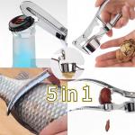 KINTEGOOD 5-in-1 Stainless Steel Garlic Press, Multi-Function Kitchen Gadget with Mincer, Crusher, Bottle Opener, Pit Remover