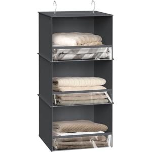 Simple Houseware 3 Shelf Hanging Closet Organizer with Front Stopper, Dark Gray