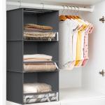 Simple Houseware 3 Shelf Hanging Closet Organizer with Front Stopper, Dark Gray