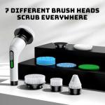VigorDay Electric Spin Scrubber - Cordless Bathroom Scrubber with 7 Brush Heads - Dual Speed IPX7 Waterproof Power Scrubber for Heavy-Duty Bathtub, Glass, Tile, and Car Cleaning (White)