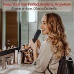 Youbella Cordless Hair Curling Iron Brush, Mini Travel Hot Straightener Comb, 3-In-1 Portable Wave Curling Wand, 1.5″ Ionic Heated Brush, USB Rechargeable Hair Curler, All Black –No Automatic Rotation