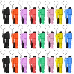 Adboros 24 Pcs Car Window Breaker Key Chains, 3 in 1 Glass Breaker Seat Belt Cutter Survival Whistle, Portable Safety Emergency Escape Tools, Multifunctional Car Accessories for All Vehicles