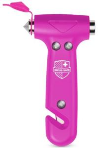 Swiss Safe 5-in-1 Emergency Car Safety Hammer – Car Window Breaker & Seatbelt Cutter, Heavy-Duty Escape Tool for Vehicle Emergencies and Auto Kits – Pink, 1 Pack