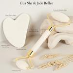 Real Perfection Gua Sha Facial Tools Face Roller for Wrinkles Jade Roller and Gua Sha Set, Scrubber Pore Brush Headband Skin Care Tools for Travel Skincare Routine Massaging Reducing Puffiness - White