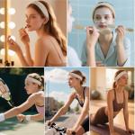 Real Perfection Gua Sha Facial Tools Face Roller for Wrinkles Jade Roller and Gua Sha Set, Scrubber Pore Brush Headband Skin Care Tools for Travel Skincare Routine Massaging Reducing Puffiness - White