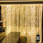 Vigdur Led Curtain String Lights, 8FT Window Fairy Lights for Bedroom with 210 Warm LEDs, Hanging Twinkle Indoor String Light for Party Wedding Garden Wall Decor(8 * 7ft)